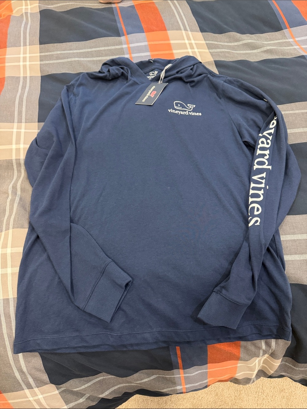 Vineyard Vines Navy Long-Sleeve Hooded Tee with Sleeve Logo